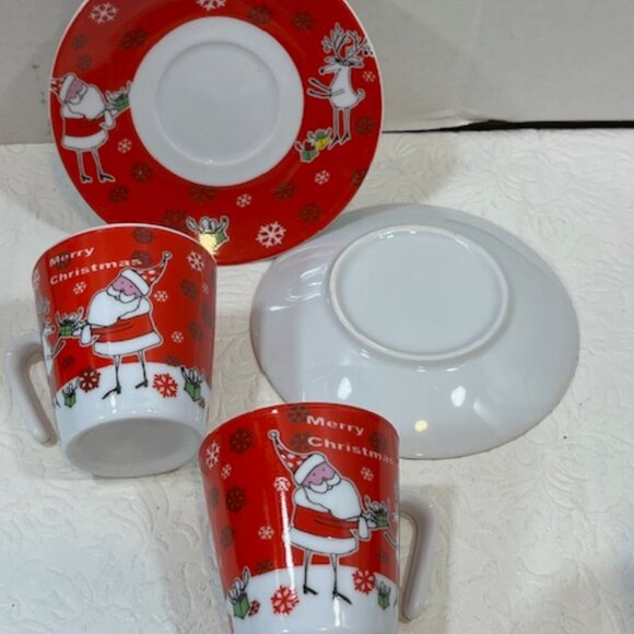 VTG 90's 2 Pc Set Christmas Porcelain Expresso Mini Cup/Saucer Santa & Reindeer - Picture 8 of 16